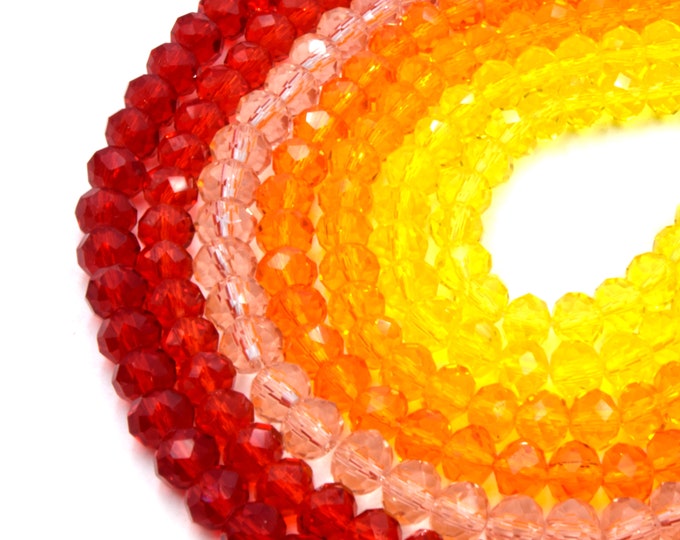 Chinese Crystal Beads | 8mm Faceted Transparent Rondelle Shaped Crystal Beads | Red Orange Pink Yellow