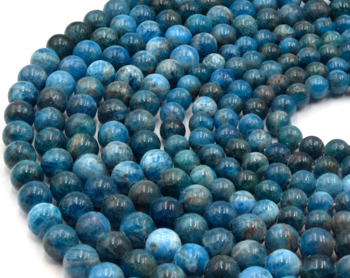 Large Hole Apatite Beads | Apatite Smooth Round Shaped Beads with 2mm Holes | 7.5" Strand | 8mm 10mm Available | Loose Beads
