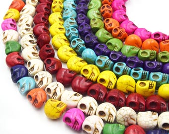 Howlite Skull Beads - Dyed Skull Shaped Beads Available in Sizes 8mm, 10mm, 15mm, and 18mm.
