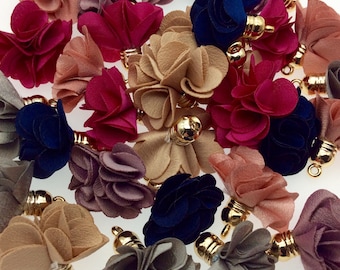 Tassels | One Inch Mini Rose Tassel Light Gold Cap | Tassel Pendants | Sold in Pairs | Red, Pink, Blue, White, Black, Beige, Emerald Tassels