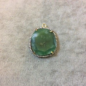 Gold Finish Faceted CZ Rimmed Chrysoprase Freeform Shaped Bezel Pendant Component - Measures 20mm x 22mm - Sold Individually