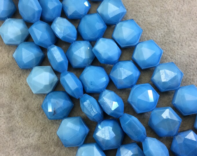 Chinese Crystal Beads | 14mm x 14mm Glossy Finish Faceted Sky Blue Crystal Hexagon Glass Beads