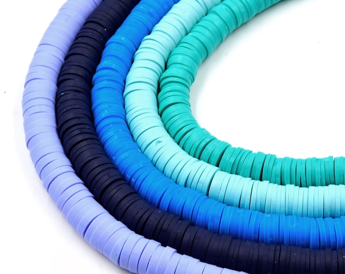 African Vinyl Beads | 8mm Blue Aqua Teal Vinyl Clay Heishi Disc Beads (Approx. 350 Beads)