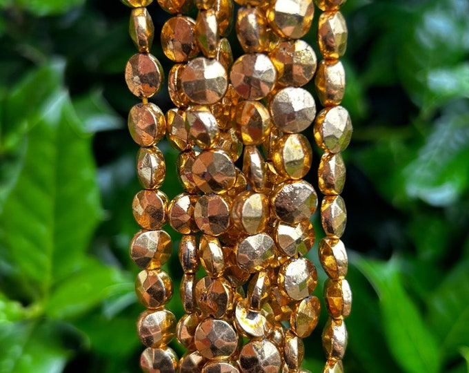 Gold Plated Pyrite Beads - 8mm Faceted Coin Beads