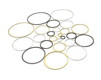 Brushed Finish Circle/Hoop Shaped Plated Copper Components - Packs of 10 - 12, 20, 30, 38, 40, 45, 50, 55, 60, 70mm - Gold, Silver, Gunmetal