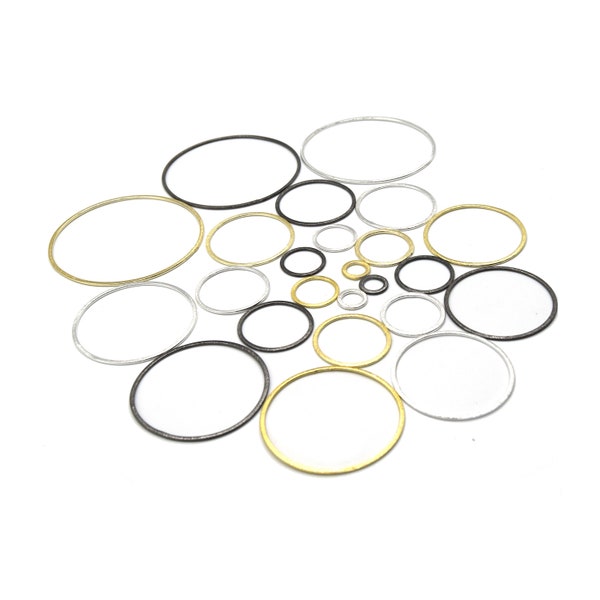 Brushed Finish Circle/Hoop Shaped Plated Copper Components - Packs of 10 - 12, 20, 30, 38, 40, 45, 50, 55, 60, 70mm - Gold, Silver, Gunmetal