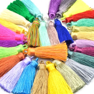Tassel Pendants | 2 inch Wrap Cap Tassels | Silk/Polyester | Red Orange Yellow Green Blue Indigo Violet White Black Tassel - Sold in pairs