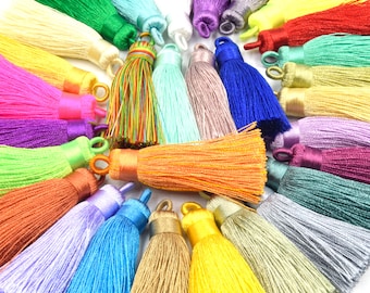 Tassel Pendants | 2 inch Wrap Cap Tassels | Silk/Polyester | Red Orange Yellow Green Blue Indigo Violet White Black Tassel - SOLD IN PAIRS