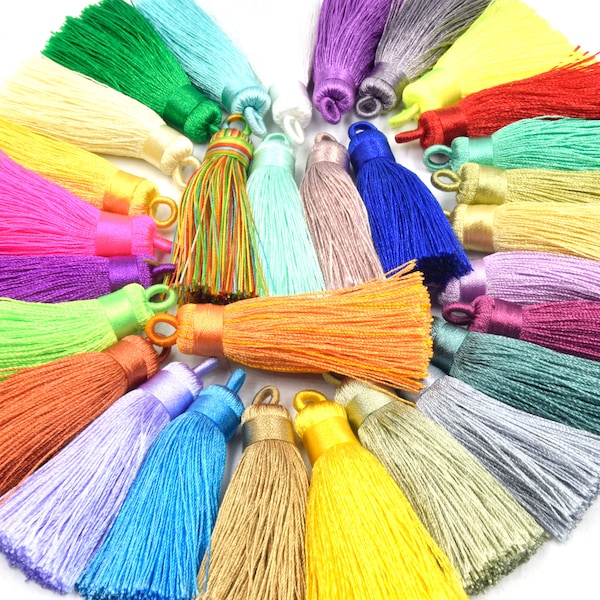 Tassel Pendants | 2 inch Wrap Cap Tassels | Threaded Tassel - Silk/Polyester | Red Orange Yellow Green Blue Indigo Violet White Black Tassel