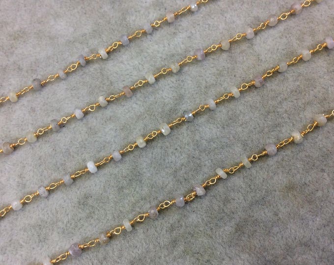 White Sapphire Gold Rosary Chain, 3-4mm Beaded Chain for Jewelry Making