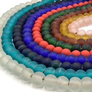 Recycled Glass Beads 14-16mm Sea Glass Round Rondelle Beads – Sold as a 24 inch Strand with ~45 Beads