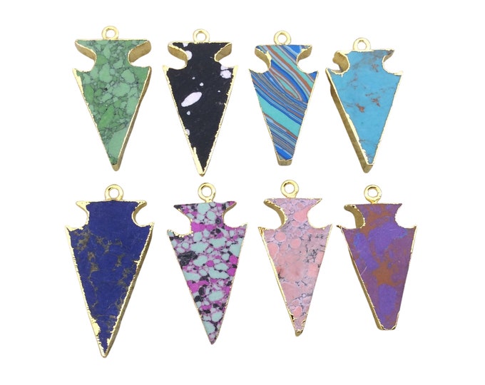 1-1.25" Gold Finish Arrowhead Shaped Electroplated Faux Stone Pendant - Measuring 25mm-32mm Long - Sold Individually, Choose Your Color!