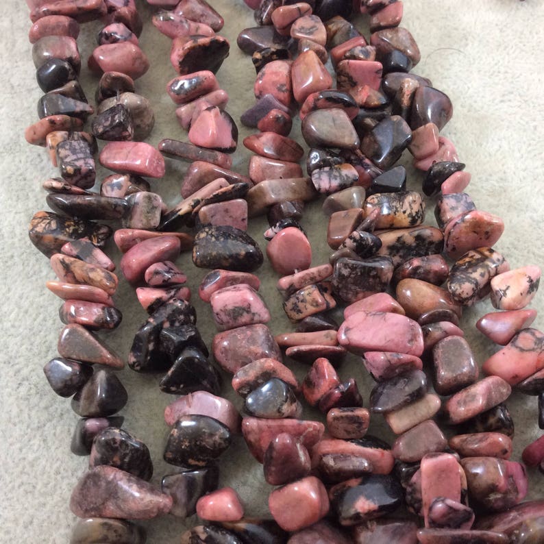 Natural Dendritic Rhodonite Chunky Nugget Shaped Beads with 1mm Holes Approx. 75-80 Beads - Measuring 10-15mm Wide Sold by 16 Strands
