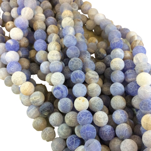 Blue Matte Crackle Vein Agate Beads