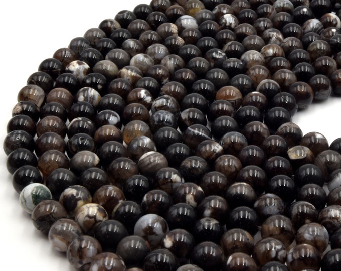 Smooth Dark Brown Mottled Dyed Agate Round/Ball Shaped Beads - Sold by 15.5" Strands - Quality Gemstone - 4mm 6mm 8mm 10mm Available