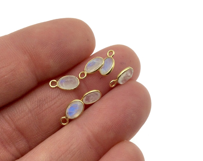 Moonstone Bezel | BULK PACK of Six (6) Vermeil Gold Pointed Cut Stone Faceted Oval Oblong Shaped Pendants - Measuring 4mm x 6mm