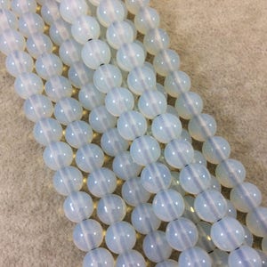 8mm Trans. LIGHT Milky Opalite Smooth Finish Round/Ball Shaped Beads with 1.5mm Holes - 7.75&quot; Strand (Approx. 25 Beads) - LARGE HOLE Beads
