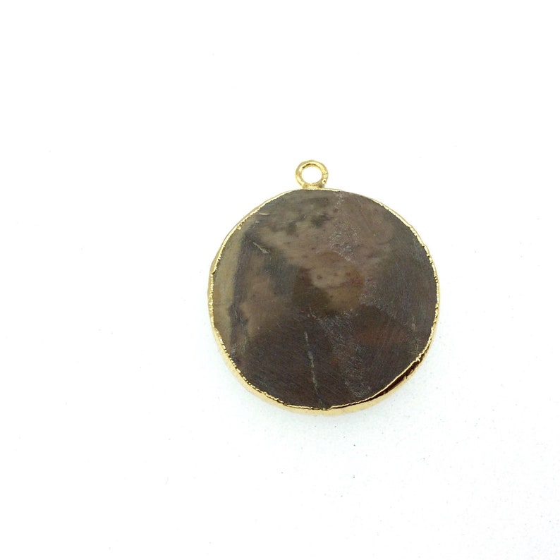 Medium Gold Electroplated Faceted Coin Shaped Pendant Measures 30-35mm approx Eagle Eye Agate Bezel - Sold Individually