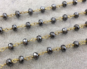 Hematite Rondelle Rosary Chain - 4mm x 6mm Beaded Chain for Necklaces, Chokers, Bracelets, ETC.