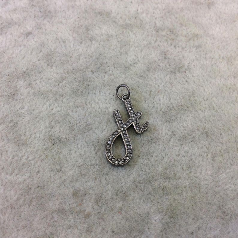 ~ 16mm x 20mm Genuine Pave Diamond Encrusted Gunmetal Plated Sterling Silver SCRIPT Alphabet Letter H Carat Weight Varies By Letter