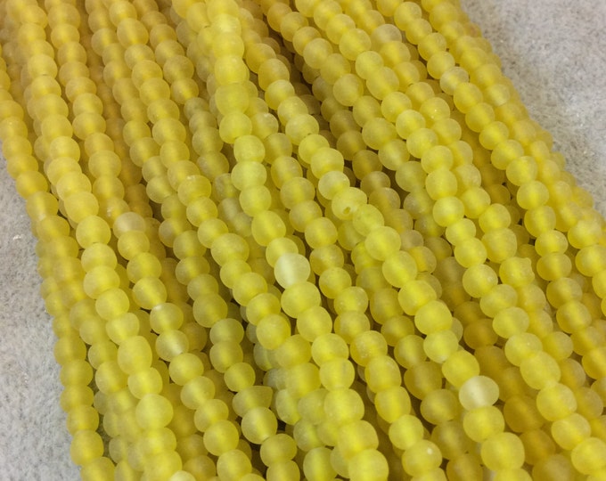 4mm Matte Lemon Yellow Irregular Rondelle Shaped Indian Beach/Sea Glass Beads - Sold by 16.25" Strands - Approximately 98 Beads