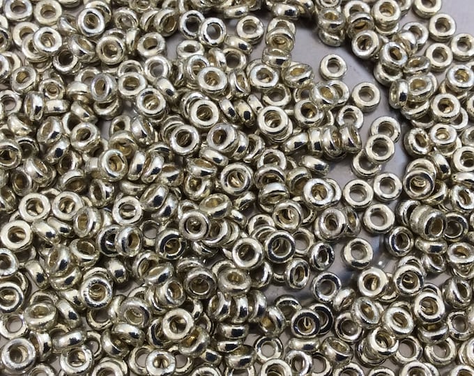 1mm x 3mm Glossy Galvanized Silver Genuine Miyuki Glass Seed Spacer Beads - Sold by 8 Gram Tubes (Approx 520 Beads per Tube) - (SPR3-4201)