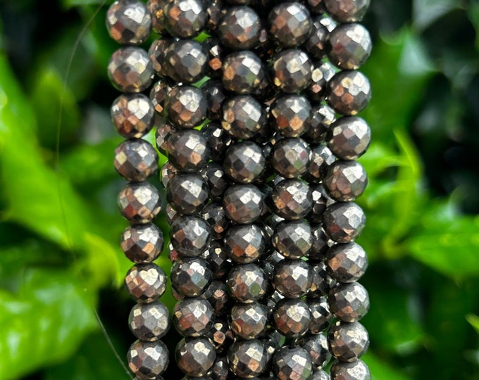 Pyrite Beads - 6mm Faceted Semi Precious Gemstone Beads