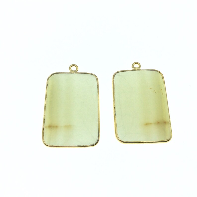 One Pair of OOAK Gold Finish Faceted Freeform Shaped Pendants GA Measuring 18mm x 26mm Yellow Banded Agate Bezels Natural Gemstone