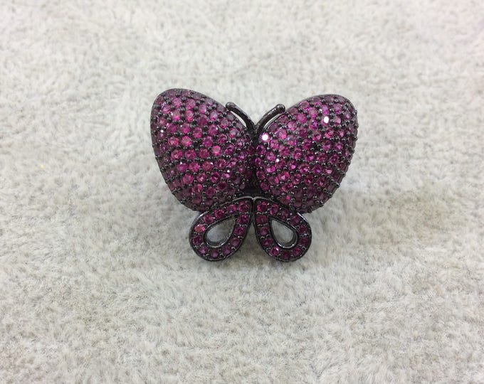 Gunmetal Plated CZ Cubic Zirconia Inlaid Pink Butterfly Bolo Slide Copper - Measures 23mm x 28mm, Approx. - Sold Individually