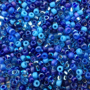Miyuki 8/0 Glass Seed Beads: Assorted Blue Mix, 22 Gram Tube