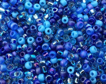 Size 8/0 Assorted Finish Blue Mix Genuine Miyuki Glass Seed Beads - Sold by 22 Gram Tubes (Approx. 900 Beads per Tube) - (8-9MIX02)