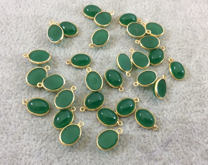 Green Onyx Bezel | BULK LOT - Pack of Six (6) Gold Vermeil Flat Back Smooth Oblong Oval Shaped Natural Pendants - Measuring 6mm x 8mm