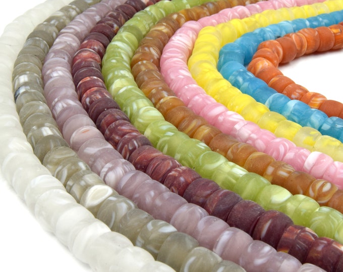 Glass Heishi Beads | Recycled Glass Heishi Shaped Beads | Sea Glass Disc Beads | White Brown Orange Yellow Green Pink Blue Mauve