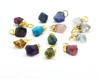 Natural Rough Gemstone Pendants | Drop Pendants | Birthstone Pendants | Moonstone, Rose Quartz, Herkimer, Citrine, Amethyst