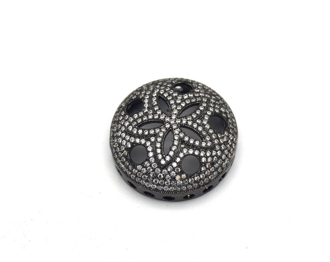 26mm Gunmetal Plated White CZ Cubic Zirconia Inlaid Flower/Star Open Round/Coin Shaped Slider