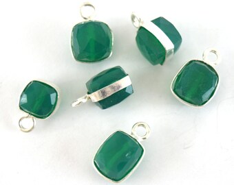 【mint +】ハンドメイド モチーフ Green Onyx Bezel | Silver Finish Faceted Cube Square Shaped