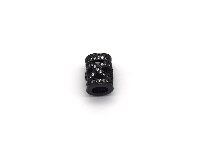 10mm x 6mm Gunmetal Plated CZ Cubic Zirconia Infinity Encrusted/Inlaid Tube Shaped Bead