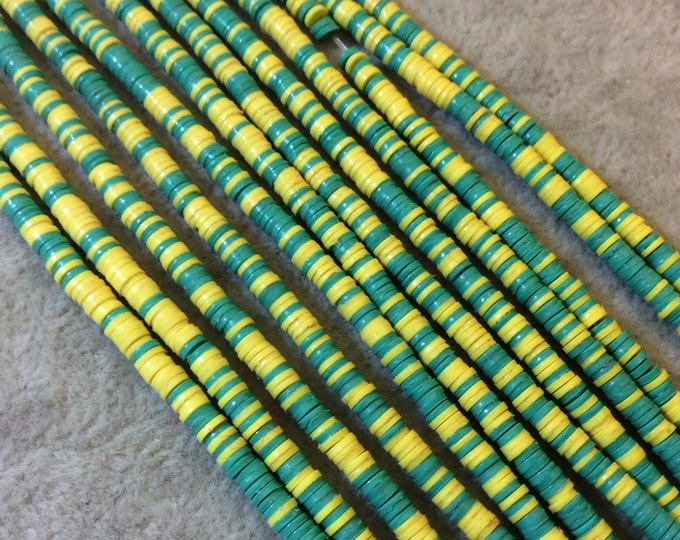 3mm African Vinyl Heishi Beads - Green Yellow- Approximately 500 Beads - Funky Tribal Trade Beads Made From Recycled Vinyl Record