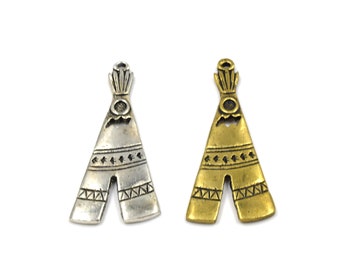 Tipi Pendants | 20mm x 50mm Brass Pendants | Antique Gold and Antique Silver Tipi Pendants | Sold Individually