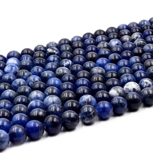 Sodalite Beads - Natural Smooth Round Gemstone Beads in 4mm 6mm 8mm 10mm 12mm Sizes | Mixed Blue/White Colors | 15.25&quot; Strand Length.