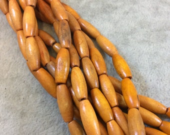 Orange Natural Wood Tube/Barrel Beads - 14.5" Strand (Approx. 24 Beads) - Measuring 7mm x 16mm - 2mm Hole Size - Sold by the Strand