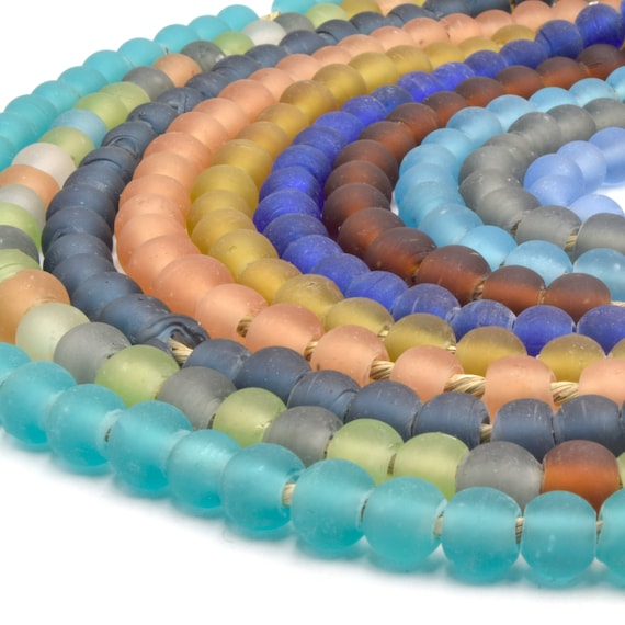 Earth Swirl Rondelle Recycled Glass Beads 12mm Ghana African Sea Glass Green 