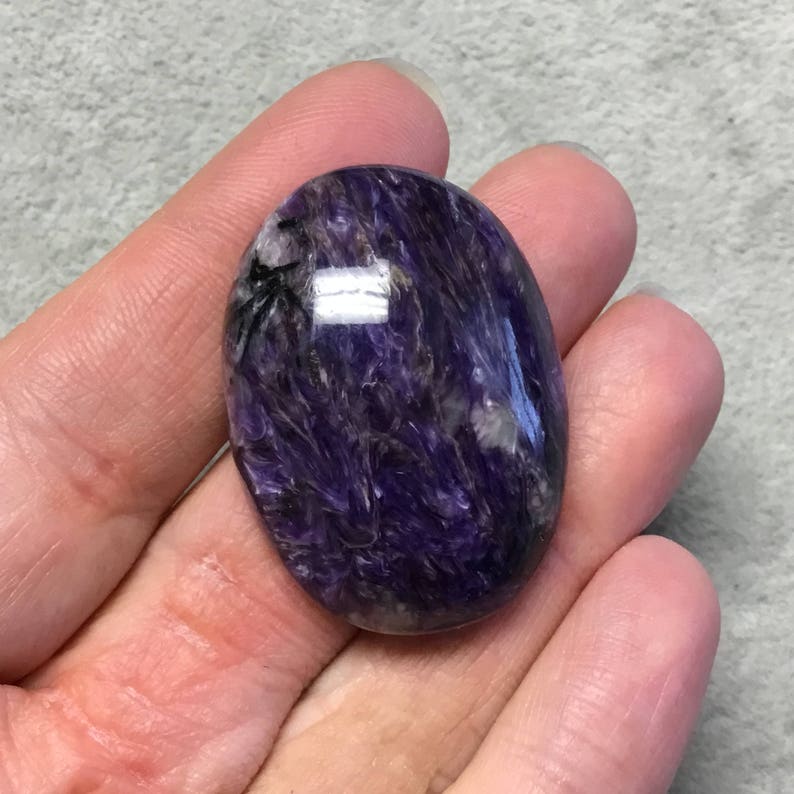 High Quality Gemstone Cab Measuring 29mm x 40mm OOAK Natural Purple Charoite Oblong Oval Shape Flat Back Cabochon 18 11mm Dome Height