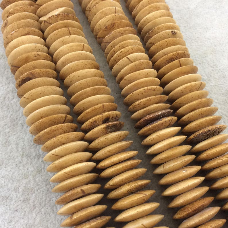 Approx. 90 Beads Sold by 16 Strands 19mm Natural Smooth Light Brown Colored Ox Bone Flattened SaucerDisc Beads with 3mm Holes