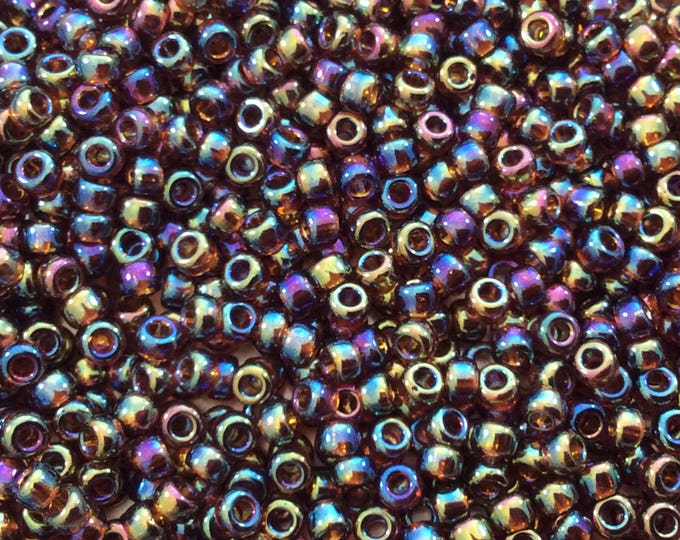 Size 8/0 Glossy AB Finish Transparent Topaz Genuine Miyuki Glass Seed Beads - Sold by 22 Gram Tubes (Approx. 900 Beads per Tube) - (8-9257)