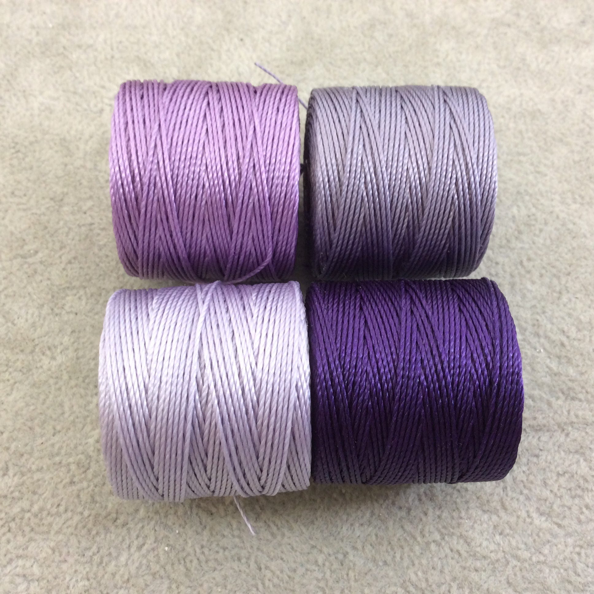 SET OF 4 - Beadsmith S-Lon 210 Color Coordinated Lilac Purples Mix Nylon  Macrame/Jewelry Cord Spool Set - 0.5mm Thick - (SL210-MIX101)