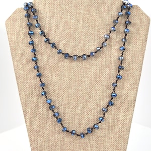 Chinese Crystal Beads | 72&quot; - 8mm Clear Blue Rondelle Chinese Crystal Glass Beads Hand Woven Necklace - Holiday Special!