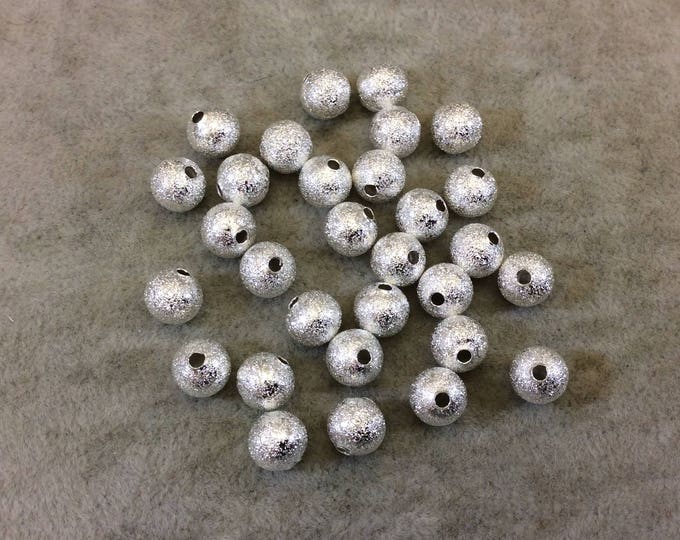 8mm Sandblasted Stardust Finish Bright Silver Base Metal Round/Ball Beads with 1.5mm Holes - Loose, Sold in Pre-Packed Bags of 45 Beads