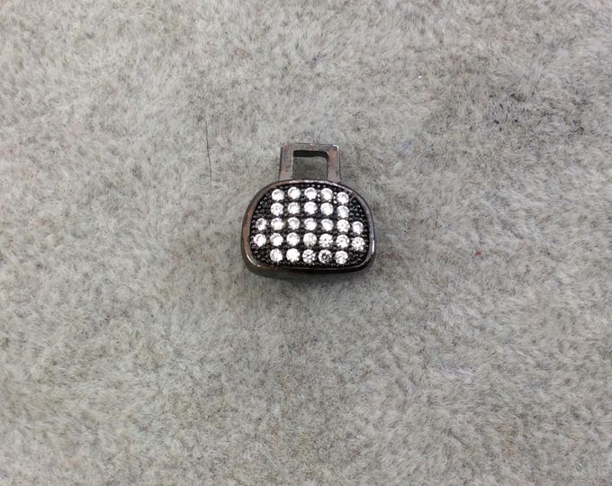 Gunmetal Plated CZ Cubic Zirconia Inlaid Purse Shaped Bead  -  12mmx12mm, Approx. - Sold Individually,