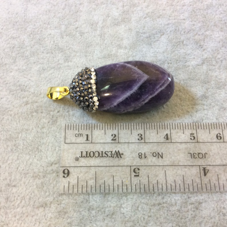 Measuring 20mm x 45mm Approx - Sold Individually Rhinestone Encrusted Smooth Natural Amethyst Nugget Pendant with Attached Bail